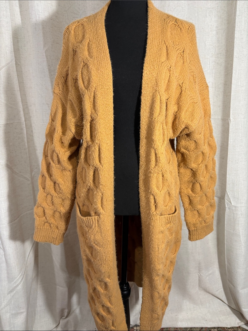 Cozy Cable Knit Long Cardigan Sweater in Camel